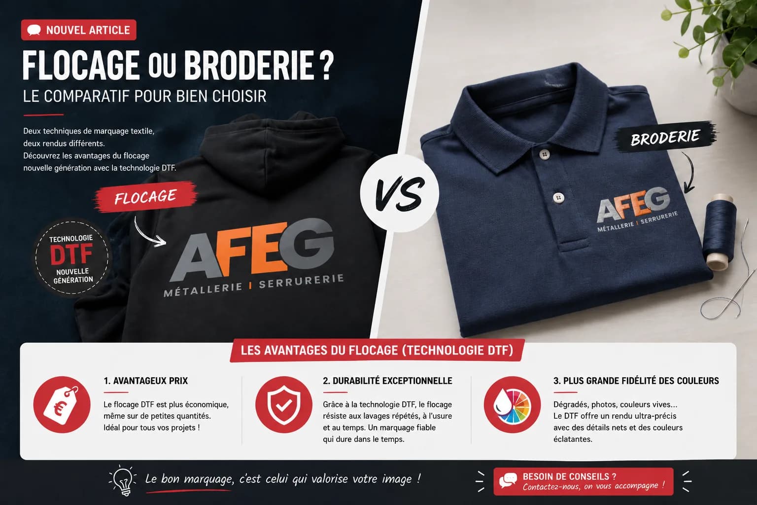 Comparatif Broderie vs Flocage DTF nouvelle génération à Fegersheim