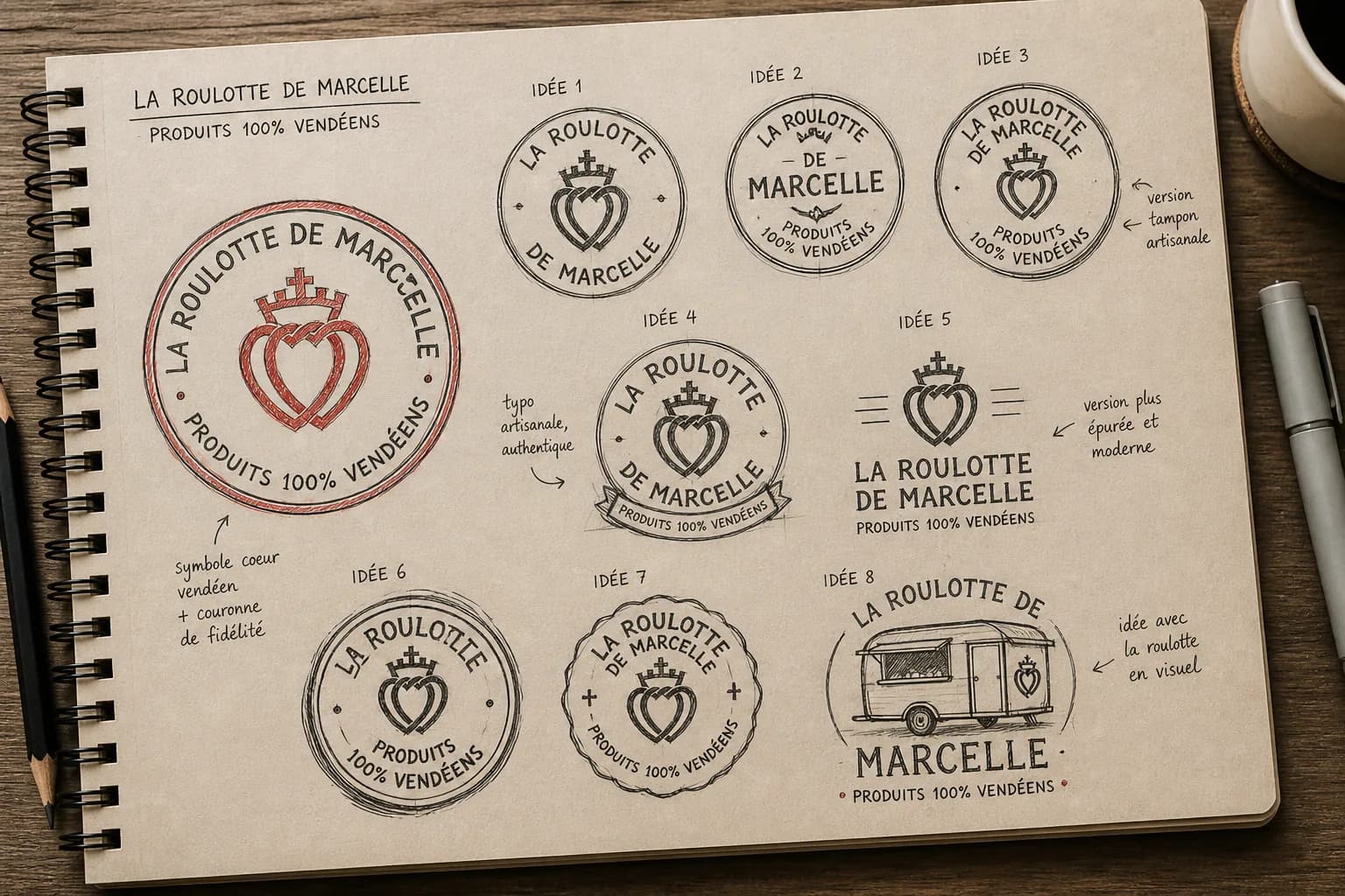 Planche de travail pour une refonte de logo et d'identité visuelle