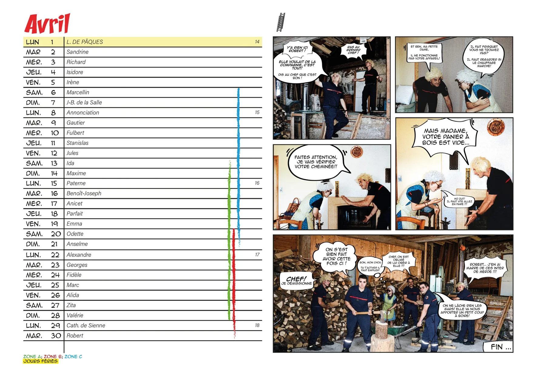 Page mensuelle du calendrier Pompiers d'Avoudrey