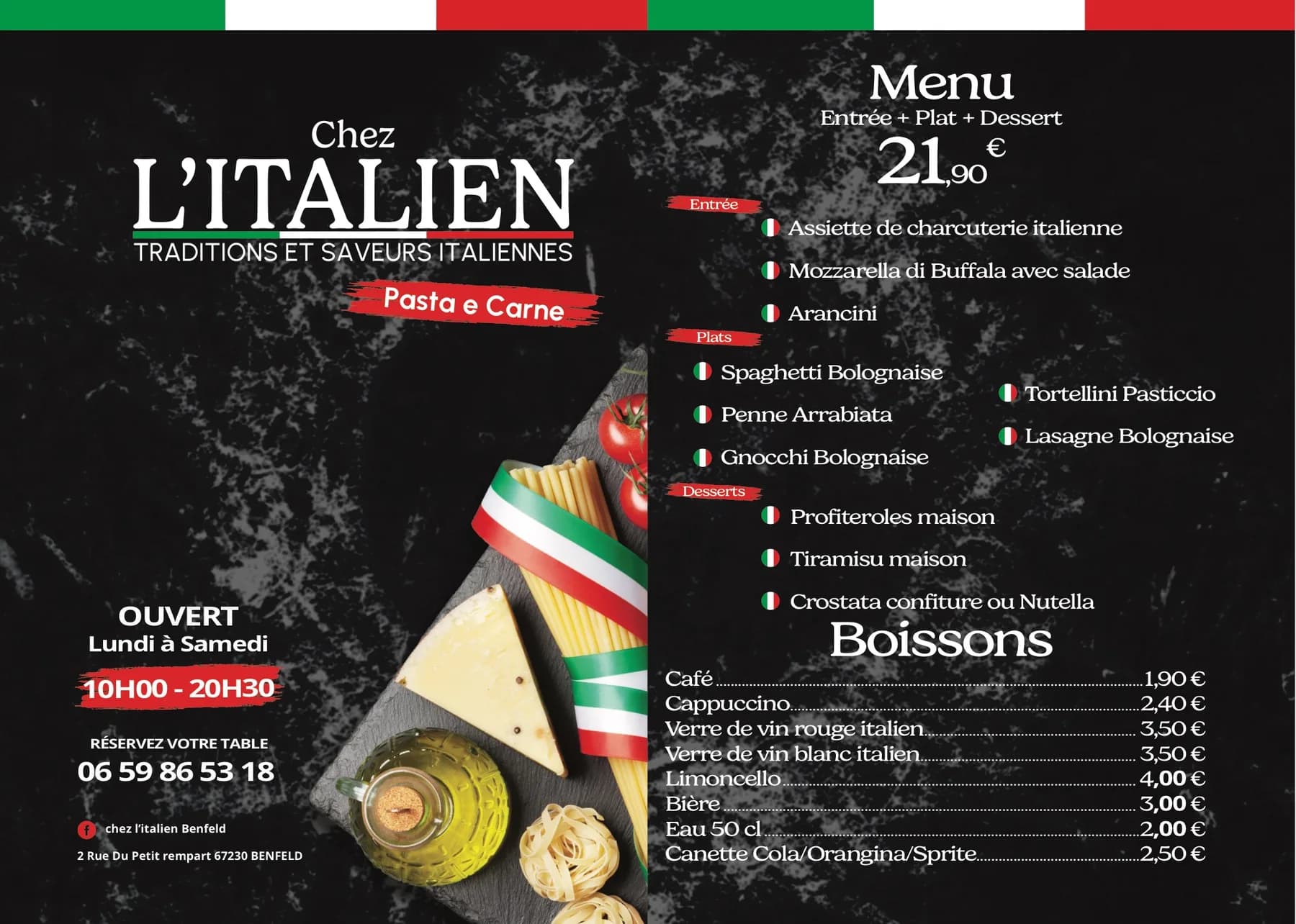 Carte menu imprimée Chez l'Italien