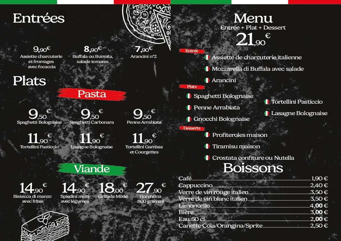 Support imprimé verso Chez l'Italien
