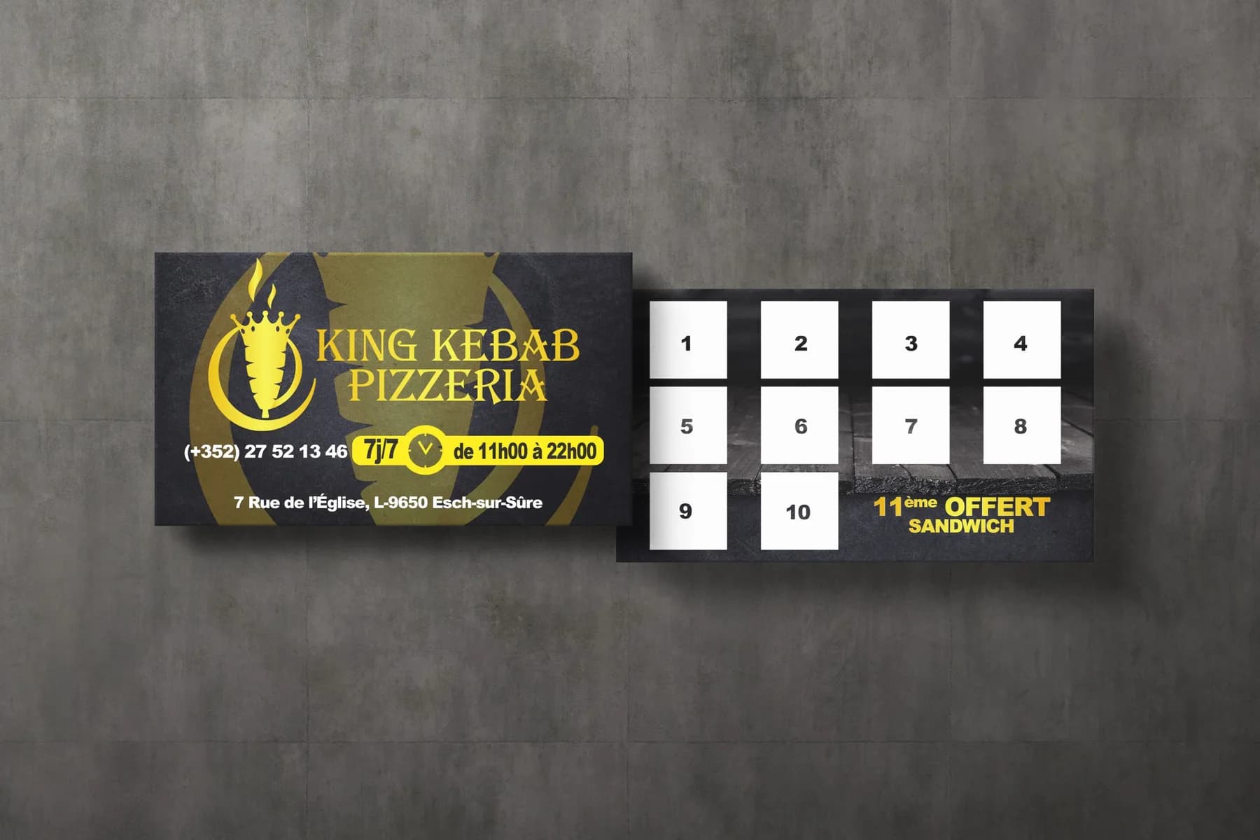 Carte de fidélité King Kebab Pizzeria imprimée